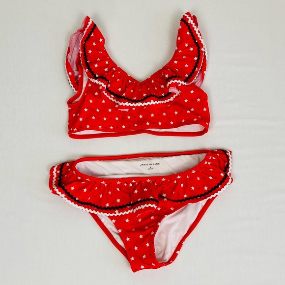 Janie and Jack red white and blue Stars and Stripes flounce top two piece 8 - Picture 1 of 4